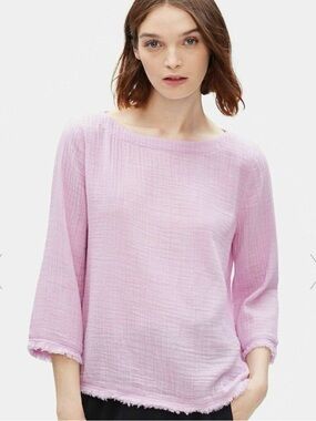 Eileen Fisher Mallow Organic Cotton Gauze Boxy Top Size XL